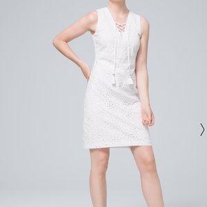 WHBM Pearl White Lace-Up Eyelit Shift Dress